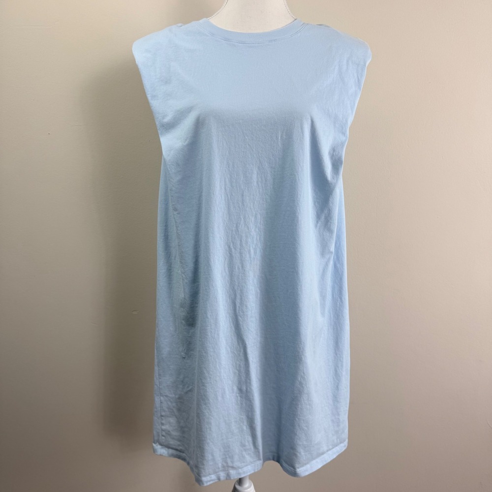Babaton Light Blue Padded Shoulder Muscle Tee Dress Large Sleeveless Mini Cotton